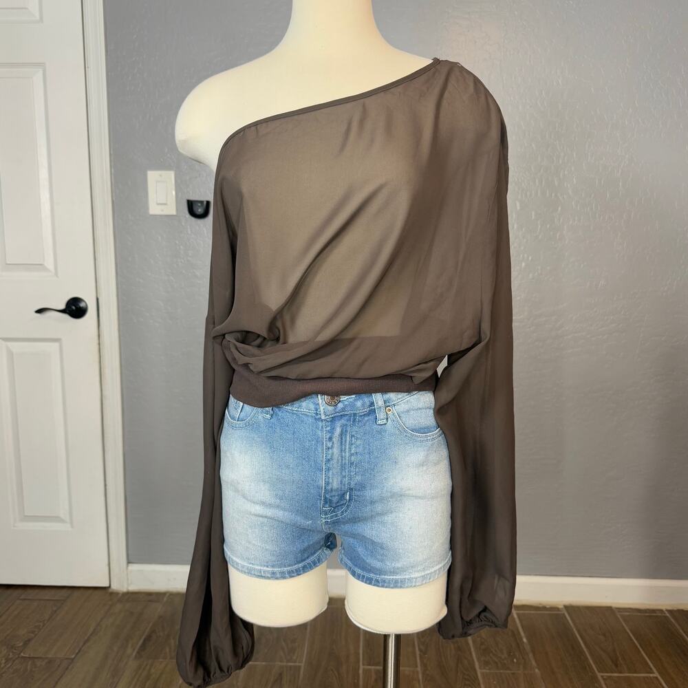 Princess Polly Idalina Slouchy Chiffon Top, Brown, US 8